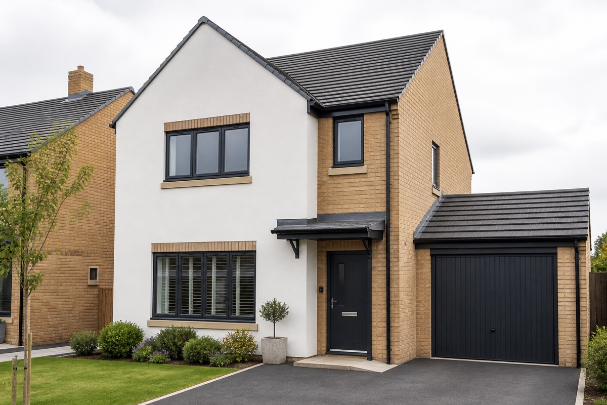 A modern home with an attached garage